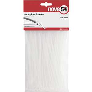 Abraçadeira de nylon, branca, 200 mm x 2,5 mm, com 100 peças, NOVE54