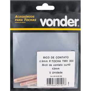 Bico de contato 0.9 mm x 43 mm, para tocha TMV 300, VONDER