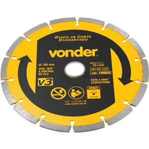 Disco de corte diamantado, 180 mm x 25,4 mm, segmentado, V3, VONDER