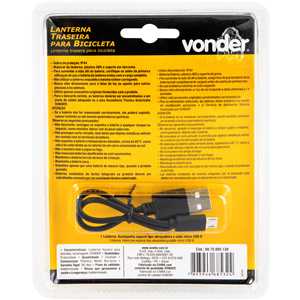 Lanterna traseira para bicicleta, recarregável, VONDER