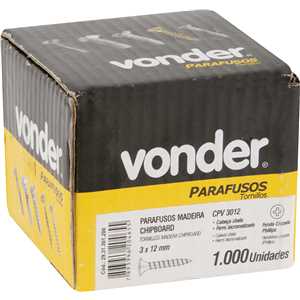 Parafuso madeira chipboard, cabeça chata, fenda cruzada/pozidrive, 3,0 mm x 12,0 mm, VONDER