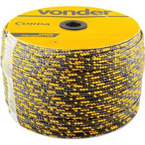 Corda multifilamento trançada 12,0 mm x 140 m, preta e amarela, em carretel, VONDER