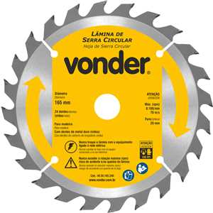 Lâmina de serra circular com dentes de metal duro/vídea, 165 mm x 20 mm, 24 dentes, VONDER