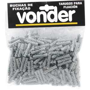 Bucha de plástico para fixação 6 mm, cartela com 200 peças, VP6, VONDER