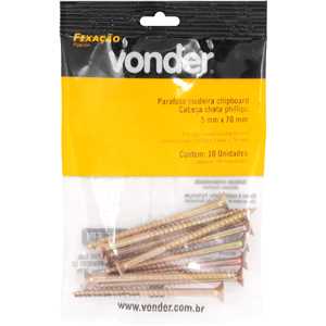 Parafuso madeira chipboard, cabeça chata, fenda cruzada/phillips, 5,0 mm x 70,0 mm, VONDER
