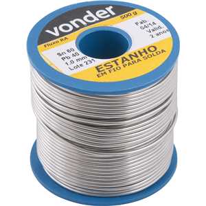 Estanho em fio, com fluxo, 1,0 mm, 60 x 40,com 500 g,VONDER