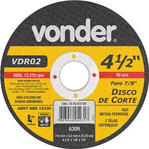 Disco de corte 115 mm x 3 mm x 22,23 mm VDR02, VONDER