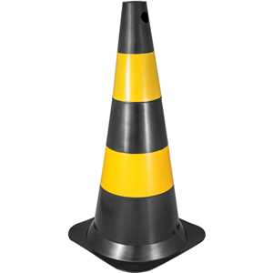 Cone de sinalização com 75 cm, preto e amarelo, em polietileno VONDER