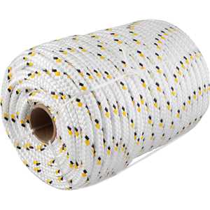 Corda multifilamento trançada 10,0 mm x 50 m, branca com detalhes em preto e amarelo, VONDER