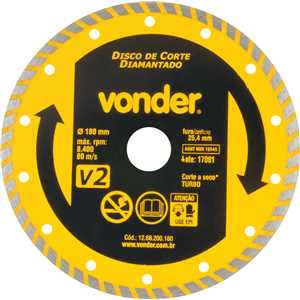 Disco de corte diamantado, 180 mm x 25,4 mm, turbo, V2, VONDER