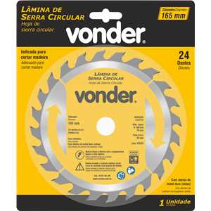 Lâmina de serra circular com dentes de metal duro/vídea, 165 mm x 20 mm, 24 dentes, VONDER