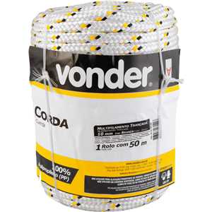 Corda multifilamento trançada 10,0 mm x 50 m, branca com detalhes em preto e amarelo, VONDER