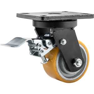 Rodízio giratório industrial 4", de poliuretano e ferro fundido, com freio, VONDER