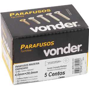 Parafuso madeira chipboard, cabeça chata, fenda cruzada/phillips, 4,0 mm x 20,0 mm, VONDER