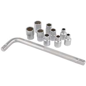 Jogo de soquetes estriados, encaixe 1/2", 8 mm a 20 mm, com 10 peças, VONDER