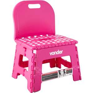 Banqueta plástica dobrável, rosa, altura 220 mm, com encosto, VONDER