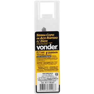Serra copo de aço rápido, 21 mm, para inox, VONDER