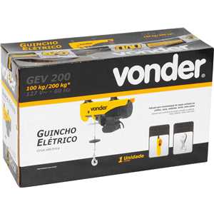 Guincho elétrico para 0,1 tonelada (0,1 tf) / 0,2 tonelada (0,2 tf) GEV 200 127 V~ VONDER