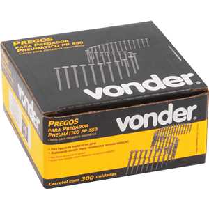 Prego coil anelado, 2,1 mm x 45 mm, zincado, carretel com 300 unidades, para o pregador PP 550, VONDER