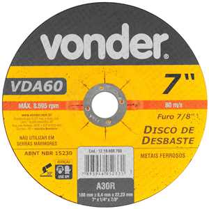 Disco de desbaste 180,0 mm x 6,4 mm x 22,23 mm, VDA 60, VONDER