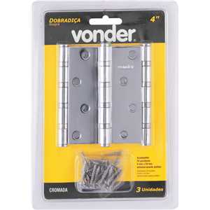Dobradiça 4" com anel rolamento, cromada, com 3 peças, VONDER
