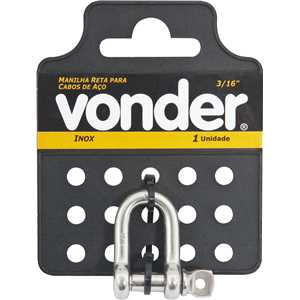 Manilha reta para cabo de aço 3/16", aço inox, VONDER