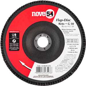 Flap-disc, disco de desbaste/acabamento, 4.1/2" - 115 mm, reto, grão 50, NOVE54