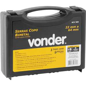Jogo de serras copo bimetal, em aço rápido, com 9 peças, SCV 300, VONDER