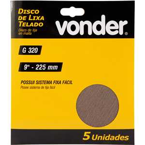 Disco de lixa telado, 9" - 225 mm, grão 320, embalagem com 5 peças, VONDER