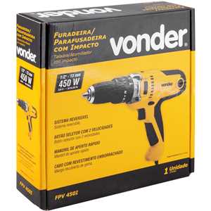 Furadeira/parafusadeira 1/2", de impacto, 450 W, FPV 450I, 220 V~, VONDER