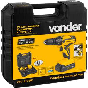 Parafusadeira/furadeira a bateria, 12 V, fonte de carregamento bivolt automática, PFV 112QR VONDER