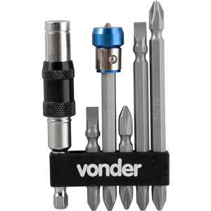 Jogo de bits/ponteiras com 8 peças, encaixe sextavado de 1/4", com extensão magnética articulada, VONDER