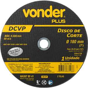 Disco de corte 180 mm x 1,6 mm x 22,23 mm DCVP, VONDER PLUS
