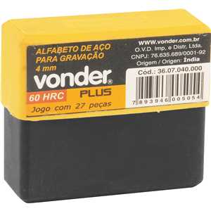 Alfabeto/punção de aço para gravação, 4 mm, VONDER PLUS