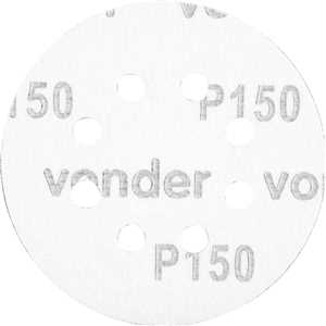 Disco de lixa com costado em pluma 125 mm, grão 150, com  8 furos, embalagem com 10 peças, VONDER