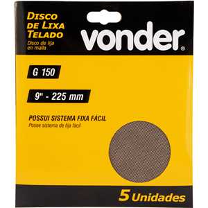 Disco de lixa telado, 9" - 225 mm, grão 150, embalagem com 5 peças, VONDER