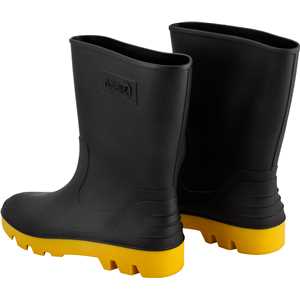 Bota de PVC preta com amarelo, cano médio, sem forro, 39, NOVE54