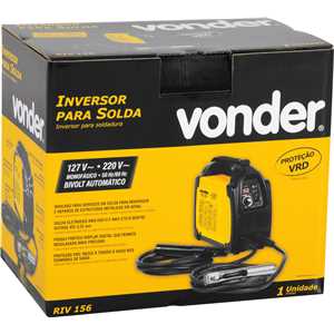Inversor para solda com eletrodo e TIG, 150 A, RIV 156, com display digital, monofásico, 127 V~ - 220 V~ - Seleção automática, VONDER