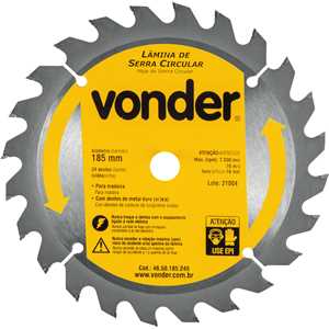Lâmina de serra circular com dentes de metal duro/vídea, 185 mm x 16 mm, 24 dentes, VONDER