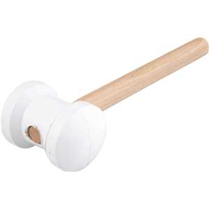 Martelo de borracha 80 mm, cabo em madeira, para azulejista, branco, NOVE54