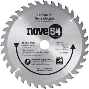 Lâmina de serra circular com dentes de metal duro/vídea, 185 mm x 20 mm, 36 dentes, NOVE54