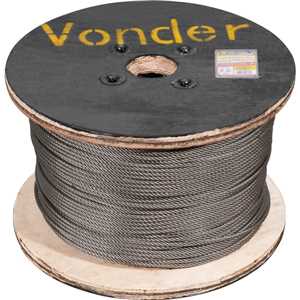 Cabo de aço polido, alma de fibra, 7,94 mm - 5/16", 6 x 36WS, VONDER