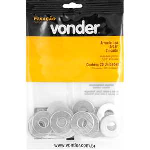 Arruela lisa 5/16", zincada, cartela com 20 peças, VONDER