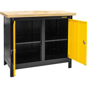 Bancada fechada com tampo de madeira e 2 portas, 1.100 mm x 920 mm x 600 mm VONDER