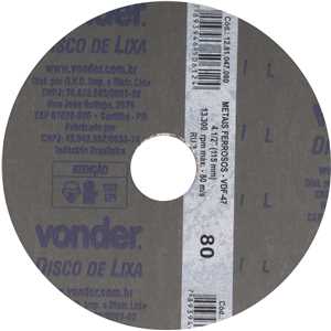 Disco de lixa costado em fibra, 4.1/2", grão 80  VDF 47, VONDER