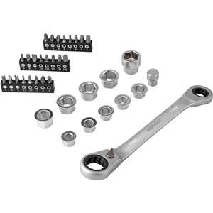 Jogo de chaves estrela com catraca e adaptador para bits (8 mm a 19 mm), VONDER