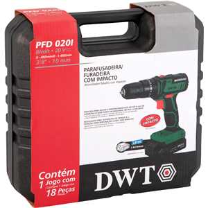 Parafusadeira/furadeira de impacto a bateria, 20 V, carregador bivolt automático, PFD 020I DWT