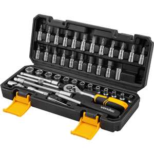 Jogo de soquetes sextavados e ponteiras com encaixe de 1/4", 4 mm a 14 mm, com catraca, 46 peças, VONDER