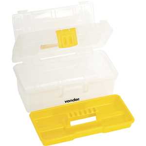 Caixa plástica para ferramentas, transparente e amarela, com 1 bandeja, CPV 0300, VONDER