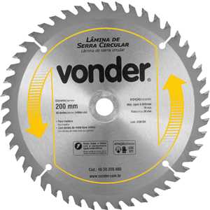 Lâmina de serra circular com dentes de metal duro/vídea, 200 mm x 30 mm, 48 dentes, VONDER